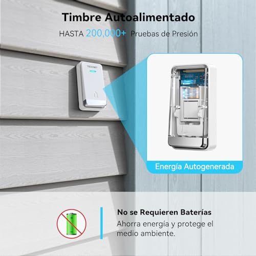 Miniatura 3 de Tecknet Timbre Inalámbrico Con Enchufe Timbre Impermeable Para Puerta, 60 Melodías Rango De 400m De Distancia Timbre Para Casa, 5 Niveles De Volumen, No Necesita Batería