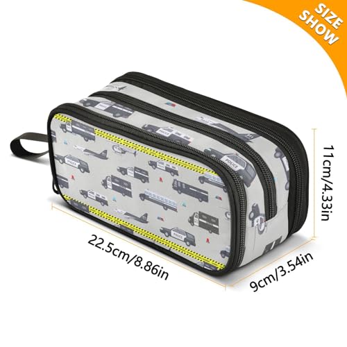 Image of ZAZYXTJ Police Car Large Capacity Pencil Case 3 Compartment Pen Pouch Storage Canvas Makeup Bag for School Office Teen Girl Boy Men Women