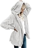 CHICGAL Womens Fuzzy Jacket Sherpa Coat Open Front Hooded Cardigan Outwear with Pockets (M, Light Grey0)
