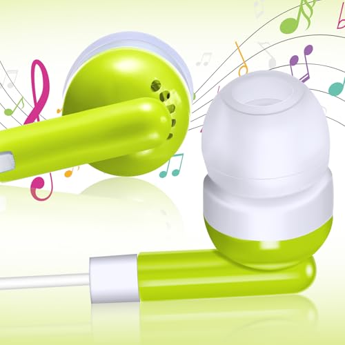 Image of Konohan 100 Pcs Bulk Earbuds with Wire Basic Headphones in Ear for Libraries Laptop, No Microphone 3.5 mm Jack Earbuds Dot Headphones, Individually Bagged (Sage Green)