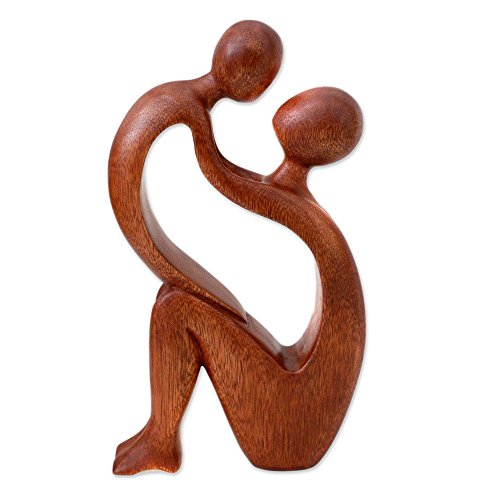 Novica Brown Hand Carved Mother And Child Natural Wood Artisan Sculpture, 11.75" Tall, I Adore You' #TOP2