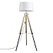 Produktbild QAZQA - Industrie | Vintage | Stehleuchte | Stehlampe | Standleuchte | Lampe | Leuchte im Landhausstil mit weißem Leinenschirm 45 cm - Tripod | Dreifuß Lampe | Dreifuss | Wohnzimmer | Schlafzimmer - H