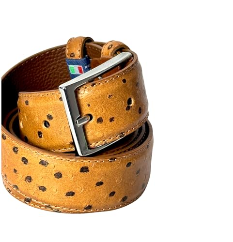 Ivan Troy Men’s Casual Italian Leather Embossed Ostrich Belt|Dress Belt With Jean Classic Silver Buckle3