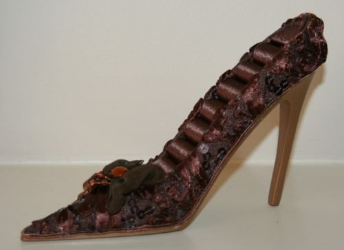 LEONARDO Satin & Lace Dark Brown Shoe Ring Holder Stand - 16Cm