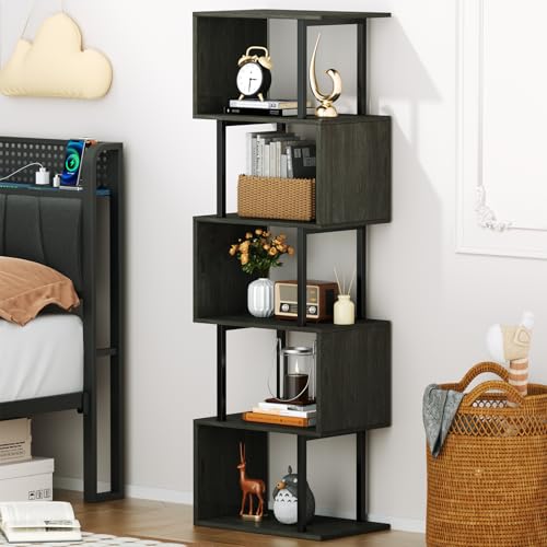 Furologee 6 Tier Bookshelf Tall Geometric Bookcase, S-Shaped Industrial Display Standing Shelf, Metal And Wood Decorative Storage Room Divider Shelves For Bedroom thumb #7