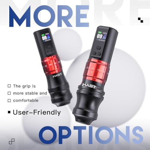 Image of Mast Fold2 Pro Wireless Tattoo Machine, Rotary Tattoo Gun Pen, 2 Grips 40mm & 44mm, Mcore-C1 Powerful Motor, 7 Strokes Length (Red + Extra Grip)