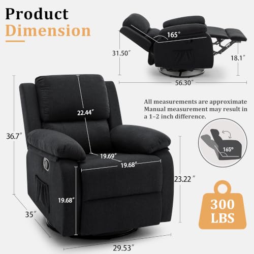 Image of Korser Recliner Chair, 360 Swivel Rocker Chair for Adults, Small Rocking Recliner for Small Spaces, Upholstered Fabric Glider Recliner Nursery