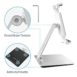 QinCoon Stojak na tablet, regulowany, aluminiowy uchwyt Heavy Duty, obracany o 360°, składany, metalowy uchwyt na tablet do iPada, Samsung Tab, Kindle (4,7-13 cala) (srebrny)