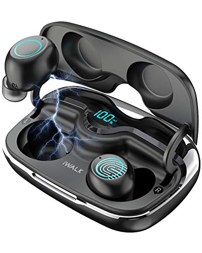 iWALK Ear Pods Wireless Earbuds with Charging Case, 2500mAH 80H Instant Pairing IPX5, Stereo Earphones in-Ear Built-in Mic Headset Immersive Bass Sound for Sport Black
