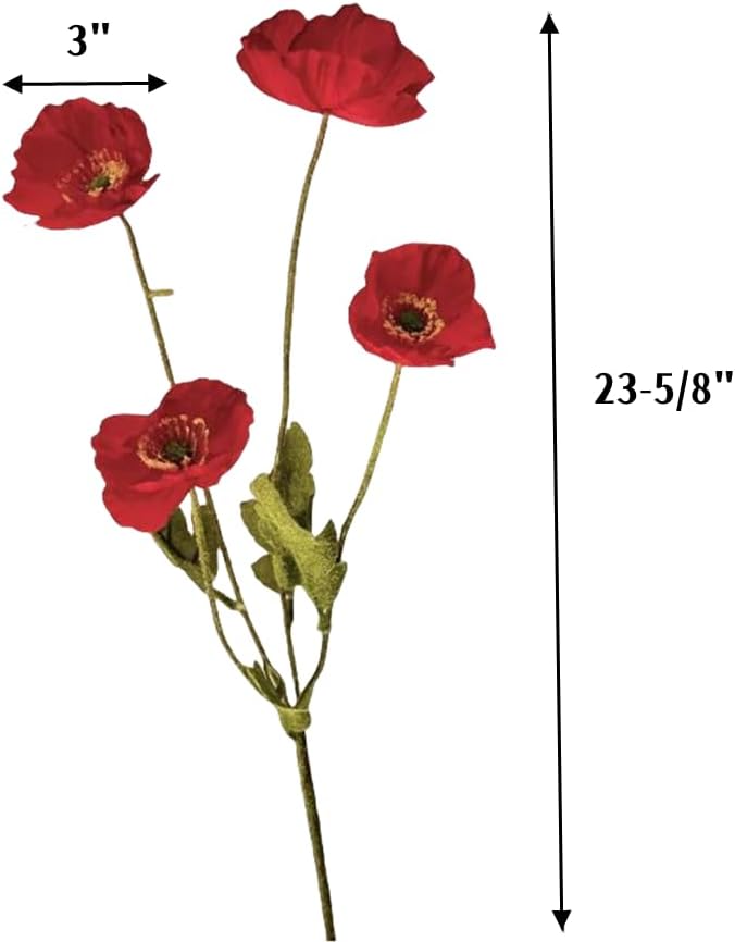 Corkwaw 6 Pcs 23.6" Artificial Poppy Silk Fake Flowers,PU Real Touch Silk Flower for Easter, Memorial Day, Table Decorations, centres(Red) - Image 4