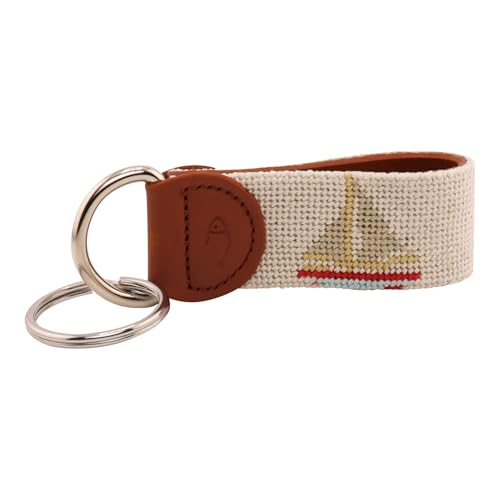 Image of Leather Hand-Stitched Needlepoint Key Fob or Key Chain