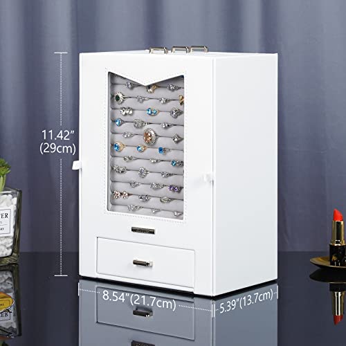 Homde Jewelry Organizer With Real Glass Window Necklace Hooks Gift For Women Jewelry Box Display Case For Necklaces Rings Earrings Bracelets And Other Jewelry Accessories (White) #TOP4