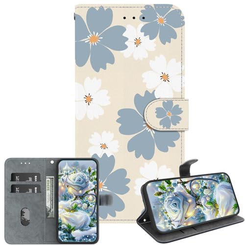 JZ PU Leather Caso per Samsung Galaxy S10 Wallet Cover,Modello dipinto di tessura di cristallo fatta a mano con Kickstand & Card Holder- Blue Daisy