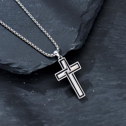 Cross Necklace for Men 925 Sterling Silver Crucifix Pendant Christian Cross Jewelry for Men Women4