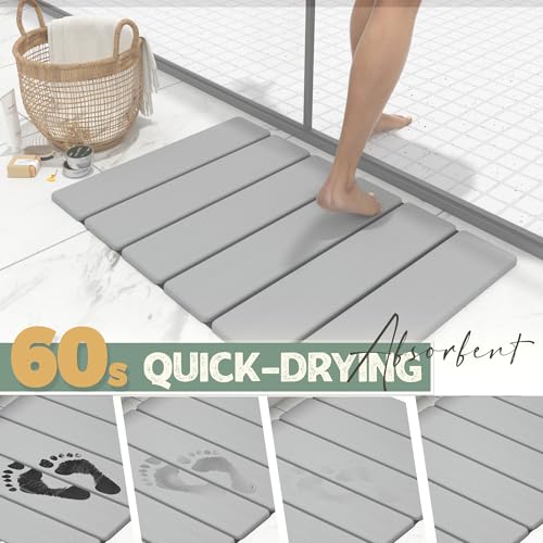 Tapis de bain en pierre de diatomite 60 cm gris clair pliable