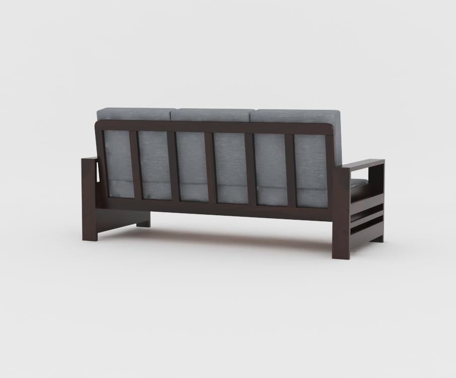 Image of Sheesham Wooden 7 Seater Sofa for Living Room | Rosewood 7 Seater Cushion Sofa with Side Rack | Solid Wood Sofa Set for Lounge (3+2+2,Walnut Finish)
