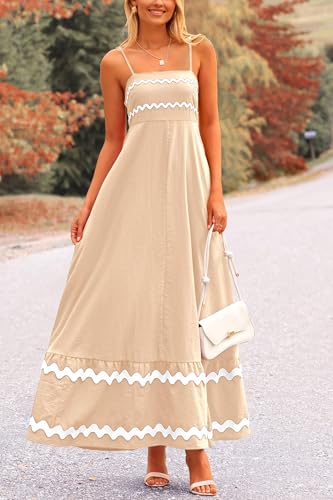 Image of PRETTYGARDEN Women's 2026 Summer Flowy Maxi Dress Casual Sleeveless Spaghetti Strap Ruffle Beach Long Dresses