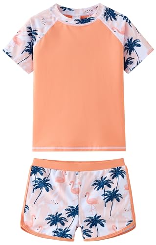 Image of UMELOK Girls Rash Guard Swimsuit Short Sleeve Bathing Suit Rashguard Sets