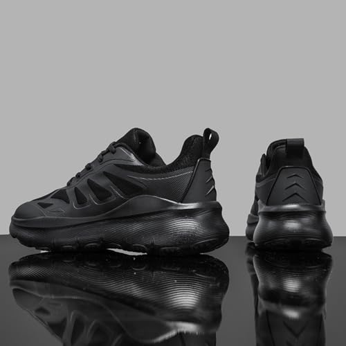 Mens Breathable Mesh Lace Up Platform Sneakers Casual Non-Slip Running Shoes Lightweight Round Toe Sneakers for Walking Sport Tennis (Black White,9.5)3