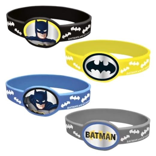 Unique- Rubber Bracelets | Assorted Pcs Party Favors - Pulseras de Silicona de Batman - Paquete de 4, Multicolor (77531)