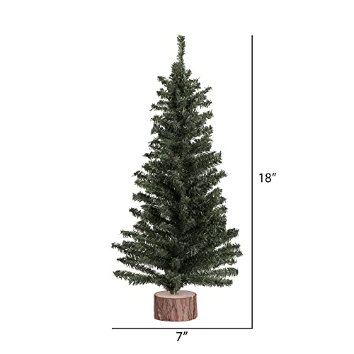 Vickerman 18" Mini Pine Artificial Christmas Tree Unlit, Seasonal Indoor Tabletop Home Decor With Decorative Wood Base #TOP12