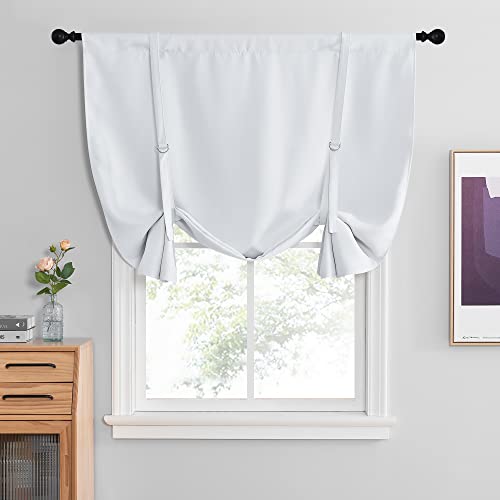 NICETOWN Balloon Shade for Living Room, Farmhouse Tie Up Curtain D-Rings Rod Pocket Small Windows Curtain Roman Valances for Bathroom/Bedroom, 46" Wide x 63" Long, 1 PC, Greyish White
