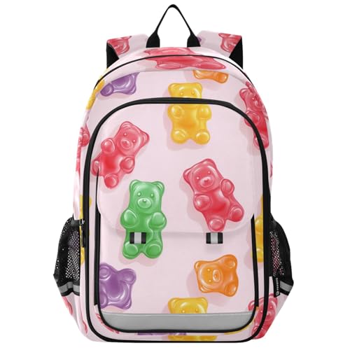 Colorful Gummy Bears Backpack for Boys Girls Elementary School Bag Kids Bookbag Travel Rucksack With Reflective Stripes