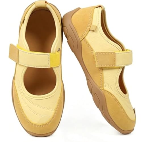 Image of Women’s Mary Jane Sneakers,Adjustable Strap Soft Walking Shoes for Women Comfort Casual Breathable Dance Mary Jane Ballet Sneakers Wide Toe Flats (6.5,Yellow)