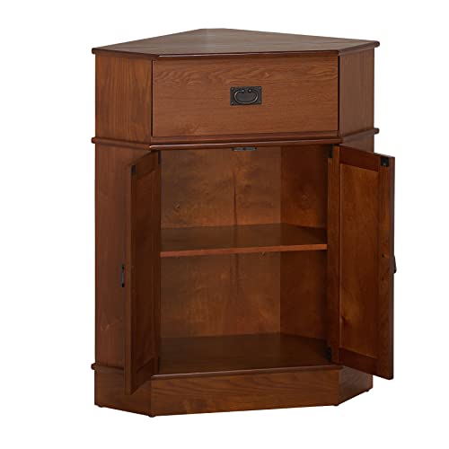 Target Marketing Systems Mission Corner Cabinet For Living Room, Bedroom, Home Office, Or Kitchen, With Pull-Out Tray And Adjustable Interior Shelf, 34" H X 18" W, Oak #TOP2