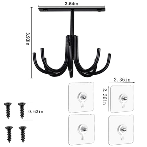 Image of Metal Under Cabinet Kitchen Utensil Hooks,360 Rotating Kitchen Utensil Rack with 8 Hooks,Drilling Free Adhesive Utensils Hanging Rack for Tools /Towel /Knife (Black)