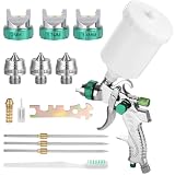 FAOKZE HVLP-Spritzpistole,Spritzpistole-Kit, Lackierpistole Spritzpistole mit 3 Düsen 1,4mm 1,7mm 2,0mm und 600 CC Plastikbecher, Profi Farbsprühsystem Spraypistole für Zäune Decken Wandmalerei