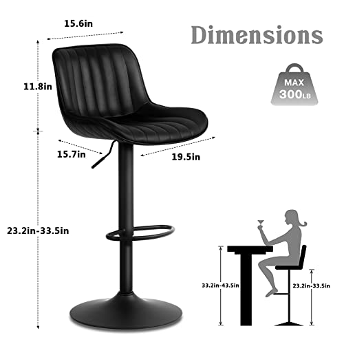 Younuoke Black Upholstered Bar Stools Set Of 2 Counter Height Modern Adjustable Swivel Bar Chairs With Backs Mid Century Pu Leather Padded Barstools For Home Kitchen Island #TOP1