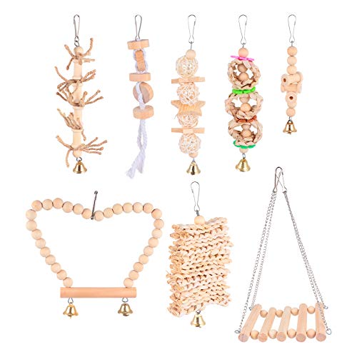 8 unidades kit de brinquedos para papagaio, pássaro, animal de estimação, escada suspensa de madeira