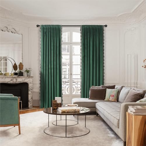 Fazhesici Dark Green Blackout Velvet Curtains 96 inches Long Windows Rod Pocket Drapes with Tassels Soundproof Thermal Curtains for Living Room 2 Panels Set 52" x 96" Fazhesici Dark Green Blackout Velvet Curtains 96 inches Long Windows Rod Pocket Drapes with Tassels Soundproof Thermal Curtains for Living Room 2 Panels Set 52" x 96"
