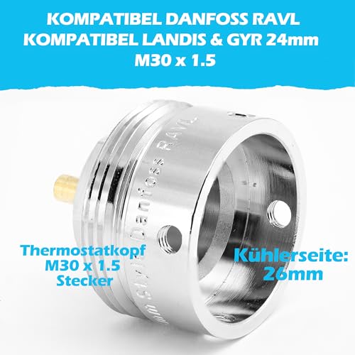 BLUMKRAFT Heizkörperadapter kompatibel mit Danfoss RAVL, 26 mm bis M30 x 1,5 für Thermostatkopf M30 x 1,5 Außengewinde