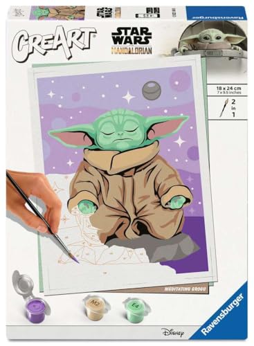 Ravensburger - CreArt Adultos Serie Trend D - Grogu | Pintar Por Numeros | Kit Pintura | Medidas De 24 X 18 | Juegos Niños 12 Años | Ideas Regalo | Regalo Niño 12 Años