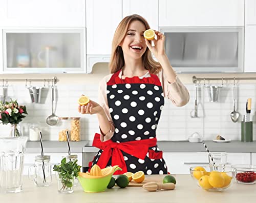 Floosum Lovely Cute Red Retro Ruffle Side Sexy Cute Lady's Kitchen Cooking Apron With Pocket Gift For Women Girls Chef Housewarming, Red #TOP5