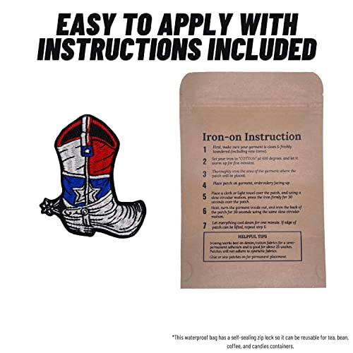 Bohaqa Texas Cowboy Boot Patch 3" - Cool Cowboy Boot With Texas Flag Iron On Patch - Iron On/Sew On #TOP6