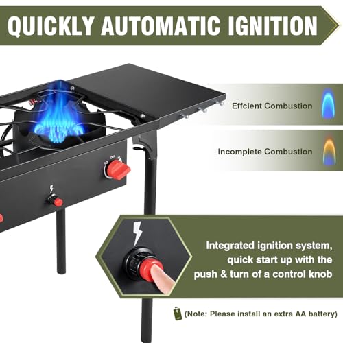 Bestfire 2 burner Camping Stove with Auto Ignition Button,Side Shelves & Regulator150,000 BTU Gas Stove Propane Burner for Outdoor BBQ&Backyard Cooking Camping Home