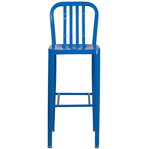 Flash Furniture Commercial Grade 30" High Blue Metal Indoor-Outdoor Barstool With Vertical Slat Back #TOP6