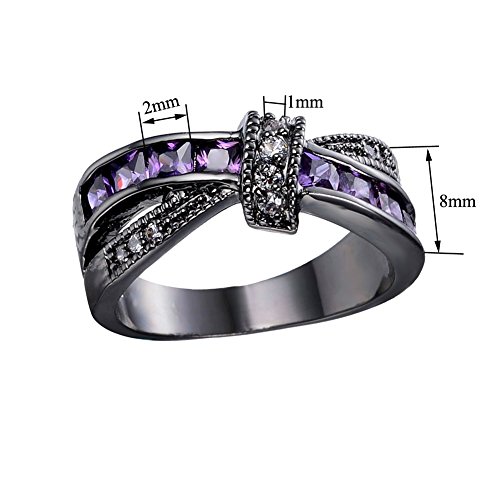 Junxin Womens Black Gold White And Purple Amethyst Cubic Zirconia Criss Cross Rings Round Princess Cut Size6 #TOP6