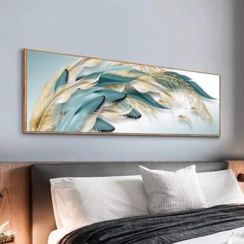 Art mural pour salon affiche de luxe moderne peinture abstraite sur toile plumes dorées 30x90