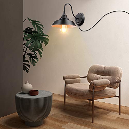 Elibbren Bathroom Vanity Wall Light Fixture, Farmhouse Gooseneck Plug in Wall Sconce, Industrial Barn Wall Light with 5.9FT Plug in Cord for Bedroom Nightstand, Bathroom Vanity, 2 Pack