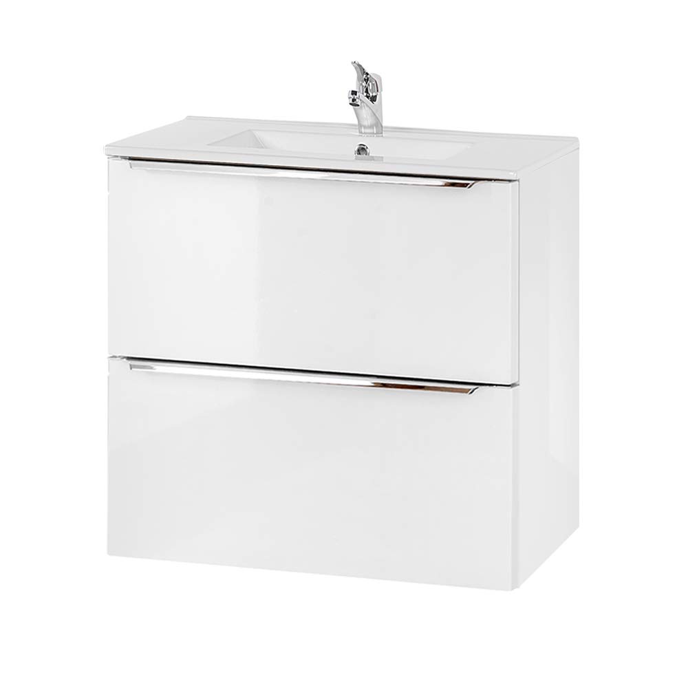 Lomadox Badezimmer Waschtisch-Unterschrank Set, Hochglanz weiß, 61cm Keramik-Waschbecken, 2 Softclose-Schubkästen, B/H/T ca, 61/58,5/46 cm