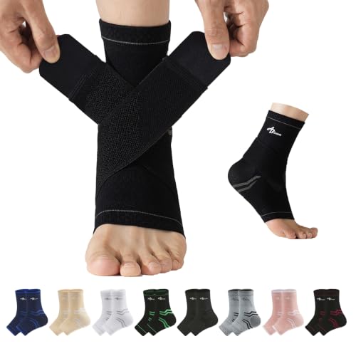Image of ABIRAM Graphene Ankle Brace for Men & Women - Adjustable Compression Sleeve with Support Strap - Breathable Lightweight Ankle Support for Gym, Running, Basketball & Training