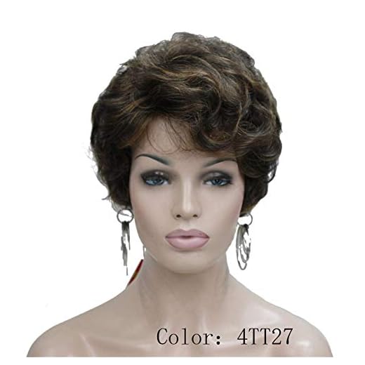 DER Pelucas de Mujer Peluca Llena de Pelo sintético Corto Rizado Esponjoso Rubio Natural 6 Colores (Color : 4TT27, Stretched Length : 6inches)