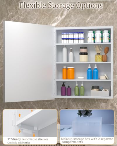 Image of 20 inchx26 inch Hand-Inlaid Natural Shell White Medicine Cabinet Mirror for Bathroom, Bedroom, Living Room, Entryway, Easy to Install Left or Right Opening Bathroom Wall Cabinet Recessed and Surface Mount