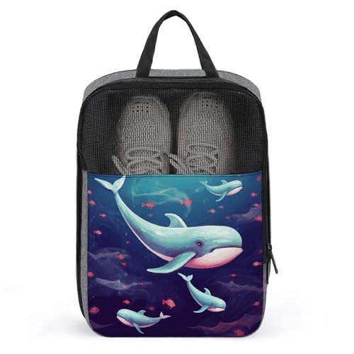 Sac à chaussures imprimé baleine - sac de rangement suspendu gris élégant