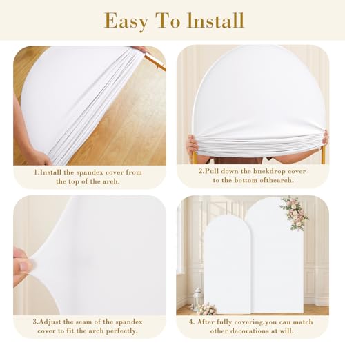 Image of White Photo Arch Backdrop Cover Set of 2 Spandex 7.2 and 6ft White Arch Covers Stretchy Backdrop Wedding Balloon Arch Stand Covers for Birthday Party Baby Shower Bridal Shower Arches Background