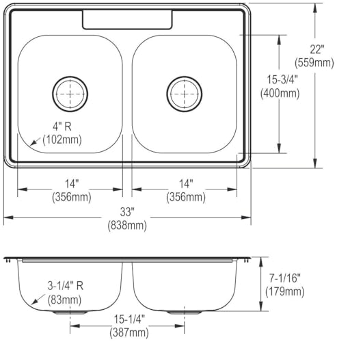 Image of Dayton DD233223 Equal Double Bowl Drop-in Stainless Steel Sink